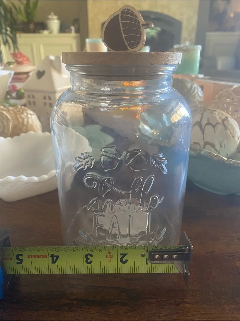 Clear Glass Storage Jar with Wood Lid - Hello Fall Design